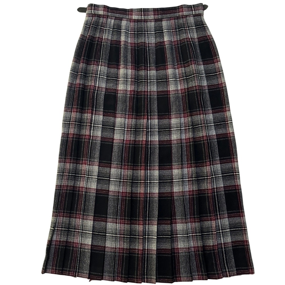 Vintage Scottish Sportswear Wool Tartan Kilt Skirt 12 Pleated Midi Dark Academia - Picture 2 of 10